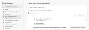 Startseite in Edge