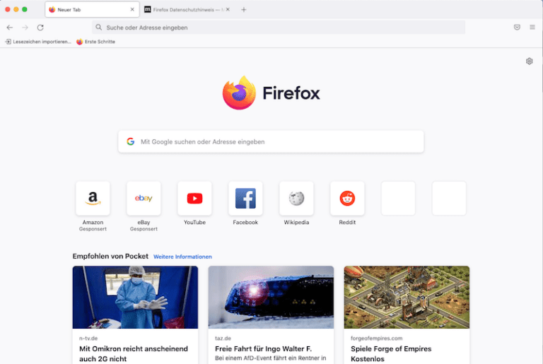 FireFox Startseite