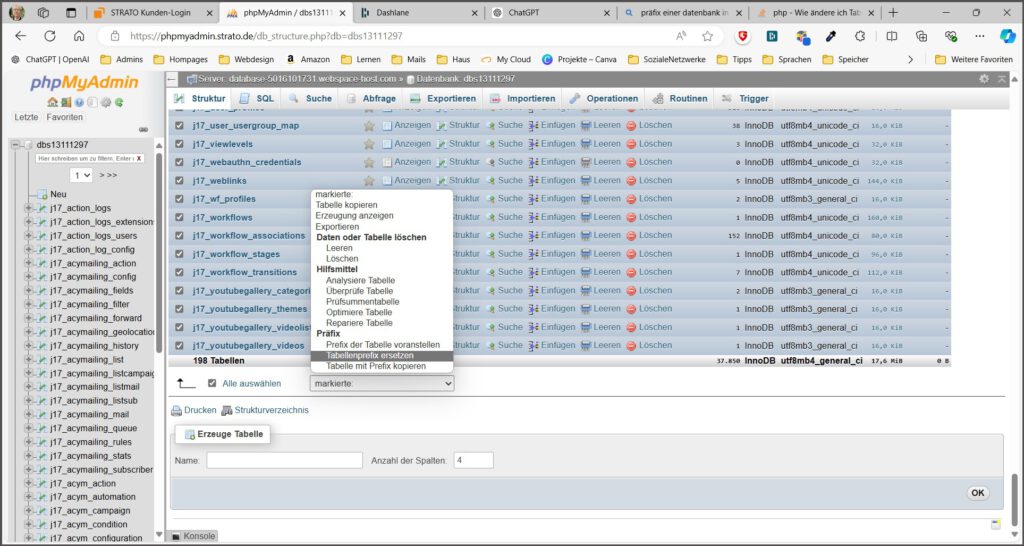 PhPmyAdmin Präfix