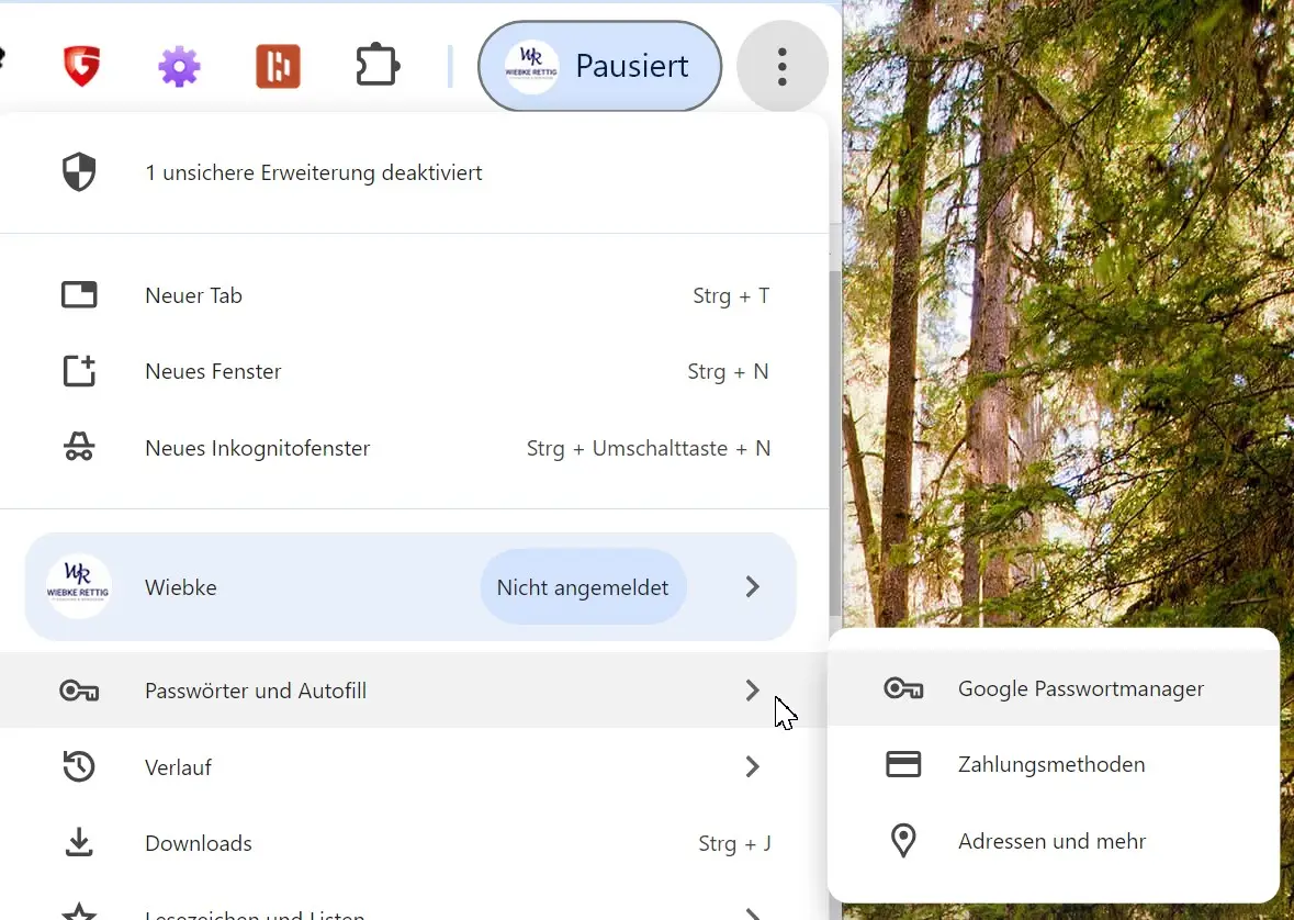 GoogleCrome Passwortmanager aufrufen