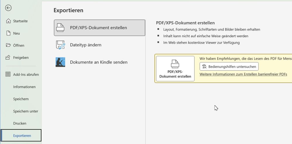 Word Datei als PDF exportieren