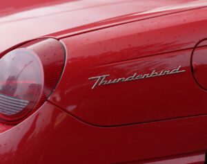 thunderbird, red car, logo