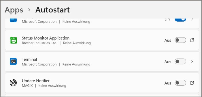 Einstellungen Autostart von Apps