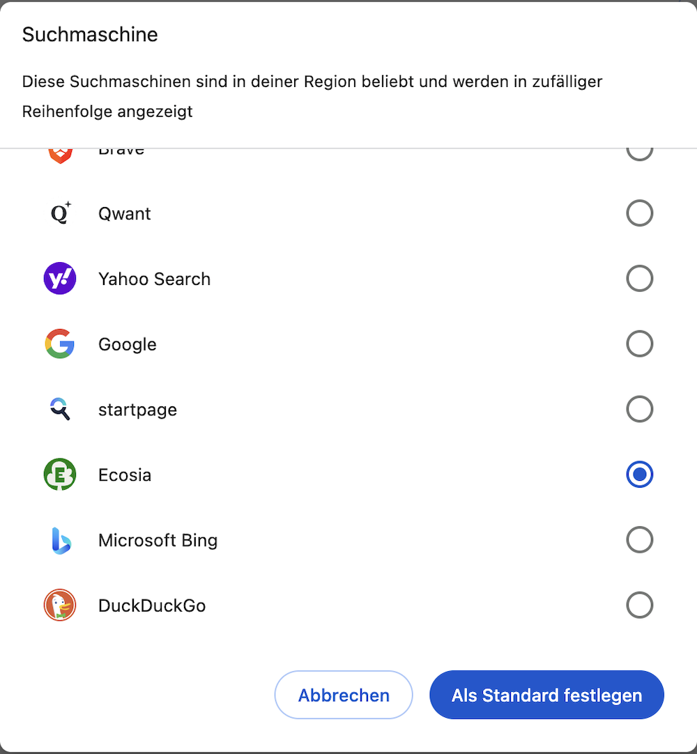 Suchmaschine Auswahl