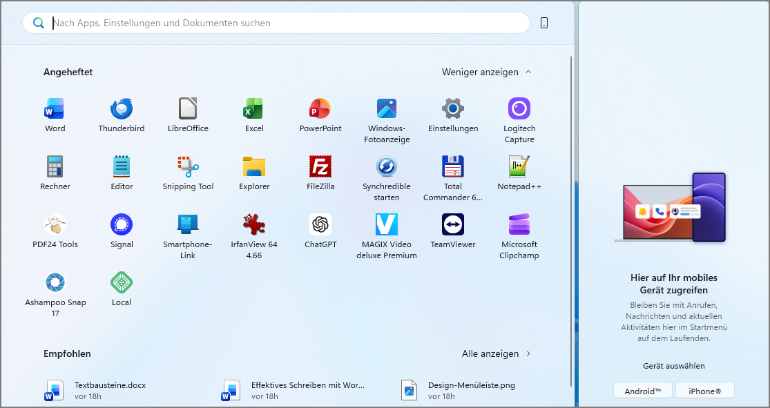 Startmenü Windows Nov25