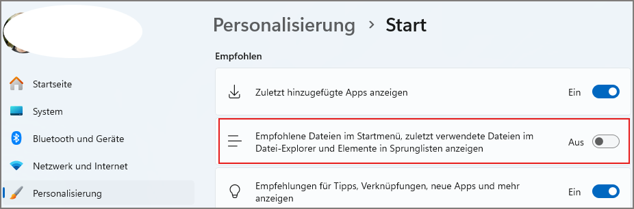 Startmenü personalisieren
